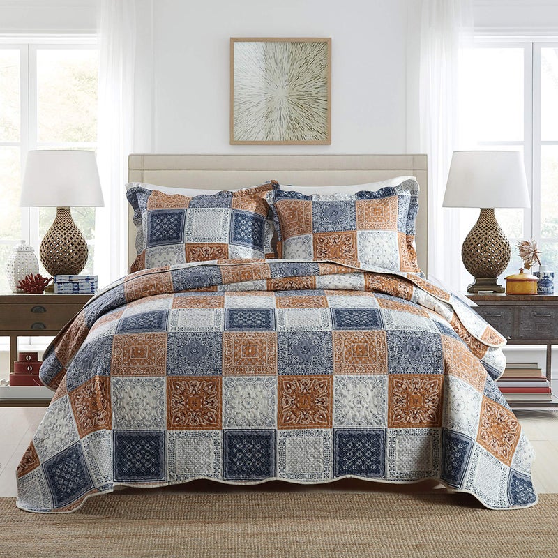 Travan 3-Piece Queen Quilt Sets with Shams Oversized Bedding Bedspread Reversible Coverlet Set, Queen Size - Image 1